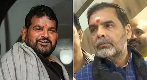 भाजपचे खासदार बृजभूषण शरण सिंह यांच्यासह भारतीय कुस्ती महासंघाचे निलंबित संजय सिंह बबलू.