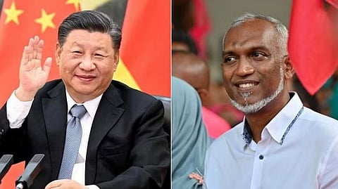 चीनचे अध्यक्ष शी जिनपिंग, दुसर्या छायाचित्रात मालदीवचे नूतन राष्ट्राध्यक्ष मुइझू (संग्रहित छायाचित्र )