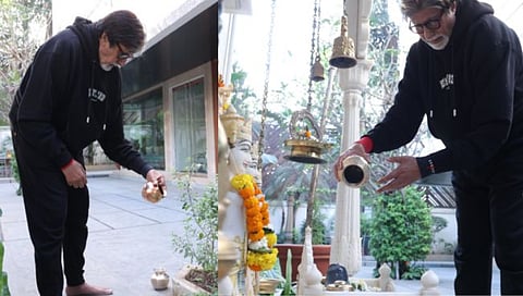 बिग बींच्या घरातील मंदिर इतकं सुंदर! तुळशीला जल अर्पण करताना दिसले Amitabh