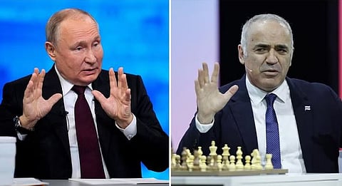 रशियाचे राष्ट्राध्यक्ष व्लादिमीर पुतिन, दुसर्या छायाचित्रात महान बुद्धिबळपटू गॅरी कास्परोव. ( संग्रहित छायाचित्र )