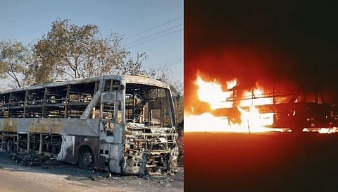 शॉर्टसर्किटमुळे ट्रॅव्हल बस जळून खाक