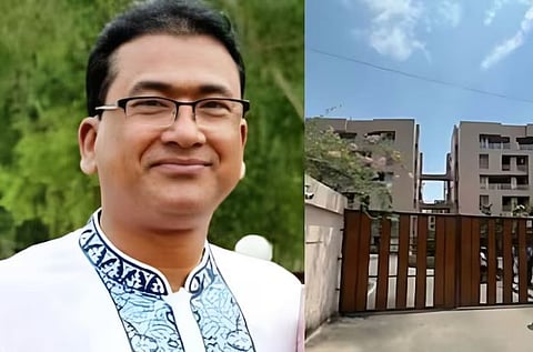 बांगलादेशमधील अवामी लीग पक्षाचे खासदार अन्वारुल अझीम अनार. दुसर्या छायाचित्रात अनार यांची हत्या झालेला फ्लॅटची इमारत.
