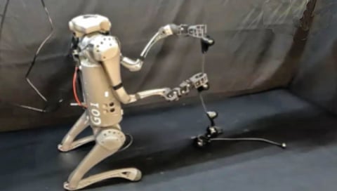 मागील दोन पायांवर उभा राहणारा रोबो कुत्रा