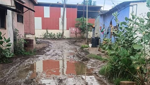 शिरोली मिनी औद्योगिक वसाहतीतील रस्त्यावर चिखल झाल्याने वाहन धारकांना कसरत करावी लागत आहे.