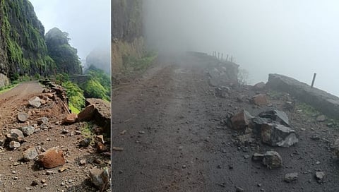 वरंधा घाटात कठडा तुटून रस्ता खचल्याने वाहतुकीसाठी धोकादायक बनला आहे