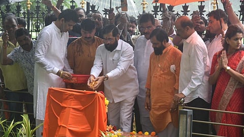 Gurupurnima: Chief Minister Eknath Shinde greets Shiv Sena chief Balasaheb Thackeray
