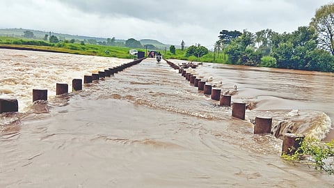 Water outside the reservoir in the dam area