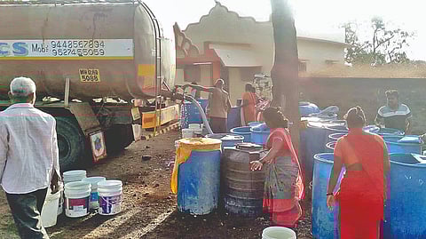 Water supply by tankers in Satara district during monsoon.