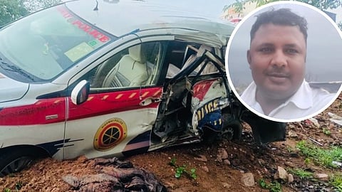 A police four-wheeler smashed in an accident on the highway