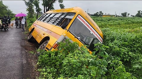 A school bus tipped into a stream