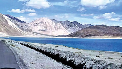 Pangong Lake bridge in use