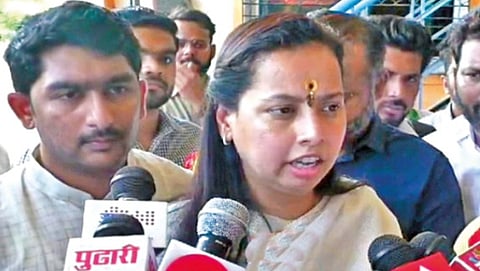 Aditi Tatkare interacting with journalists at Pandharpur