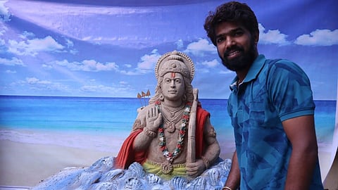 Sand sculpture of Lord Shri Ram created at Aravalli Sonsure