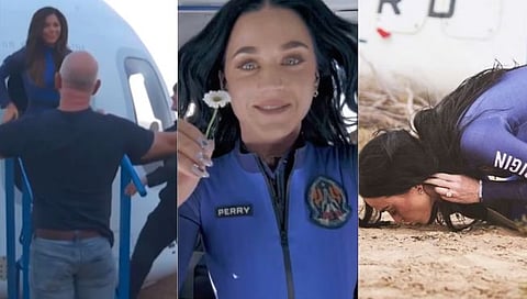 katy perry returns from space kisses ground blue origin rocket space tourism