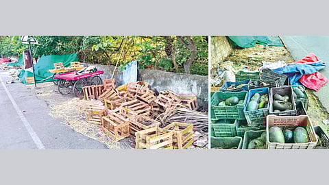 Unauthorized fruit stalls garbage