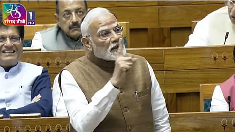 Prime Minister Narendra Modi speaks during the special discussion on Operation Sindoor in the Lok Sabha