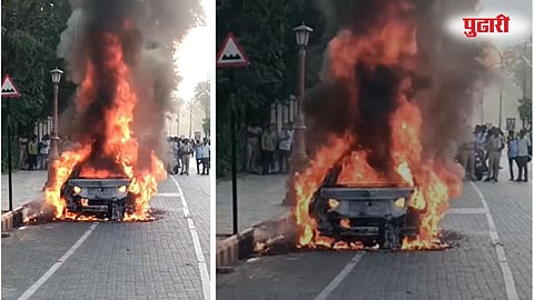 Nagpur Wardha Road burning car