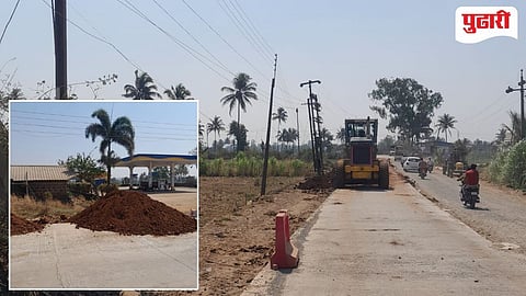 Kolhapur News |बालिंगा–दाजीपूर राज्यमार्गावरील काँक्रिट रस्त्याच्या बाजूपट्टीवर चक्क तांबड्या मातीचा भराव : कामाच्या दर्जाबाबत प्रश्नचिन्ह