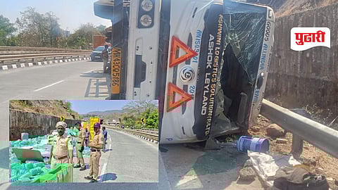 Raigad accident | मुंबई–गोवा महामार्गावर कंटेनरचा अपघात; चालक किरकोळ जखमी
