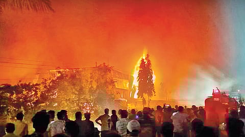 सोनगाव फाट्यावरील डिस्पोजेबल कंपनीचा पत्रावळी कारखाना जळून खाक