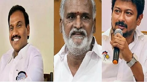 எம்.பி ஆ.ராசா - அமைச்சர்கள் சேகர்பாபு, உதயநிதி