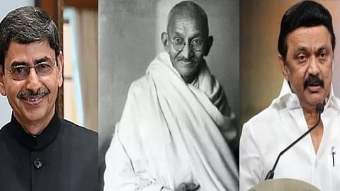 ஆளுநர் ஆர்.என்.ரவி - மகாத்மா காந்தி - முதல்வர் மு.க.ஸ்டாலின்