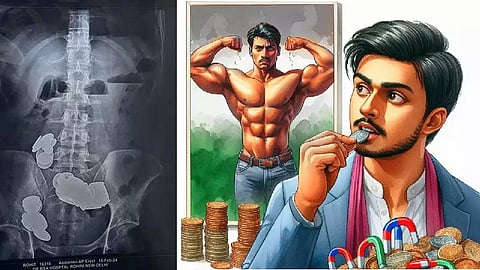 சில்லரை காசுகளை விழுங்கிய நபர்