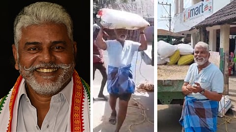 மூட்டை தூக்கும் புதுச்சேரி முன்னாள் அமைச்சர் கமலக்கண்ணன்