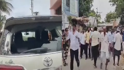 மோதல் ஏற்பட்ட பகுதியில் உடைக்கப்பட்ட கார் கண்ணாடி