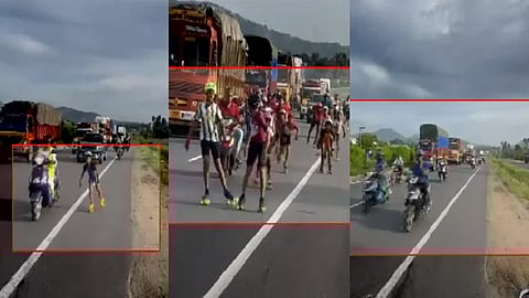 தேசிய நெடுஞ்சாலையில் ஸ்கேட்டிங் பயிற்சி