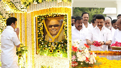 முன்னாள் முதல்வர் கலைஞர் கருணாநிதிக்கு முதல்வர் மு.க.ஸ்டாலின் மரியாதை