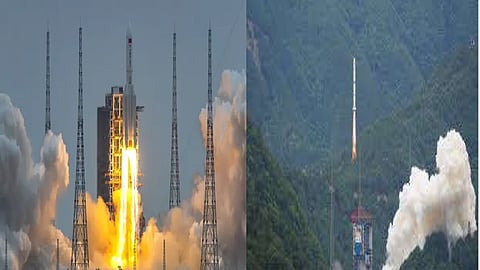 சீனா - விண்ணில் ஏவப்பட்ட ராக்கெட்டின் ஒரு பகுதி குடியிருப்பில் விழுந்த காட்சி