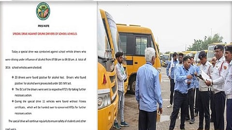 பள்ளி வாகனங்களுக்கு நடத்தப்பட்ட சோதனை