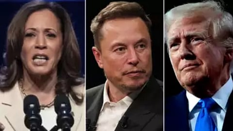 கமலா ஹாரிஸ், எலான் மஸ்க், டொனால்டு ட்ரம்ப்