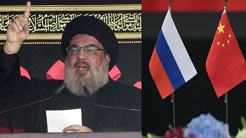 ஹசன் நஸ்ரல்லா, ரஷ்யா, சீனா கொடிகள்