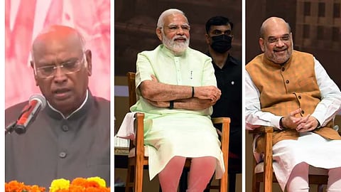 மல்லிகார்ஜூன கார்க்கே - மோடி - அமித் ஷா