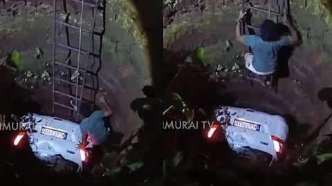 கிணற்றில் கவிழ்ந்த கார்