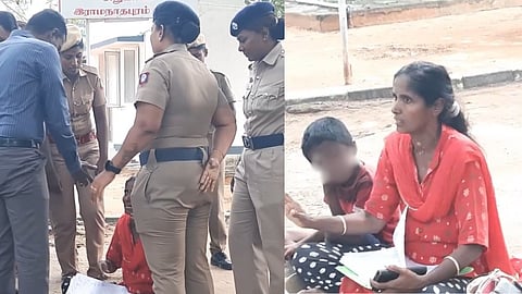 தர்ணாவில் ஈடுபட்ட பெண்