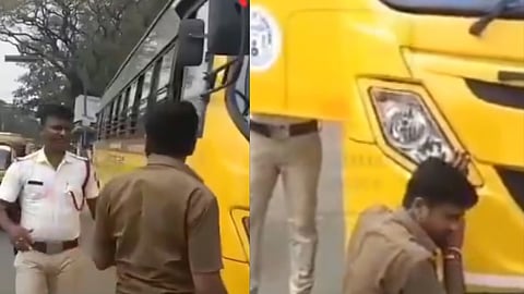 karnataka traffic police punishment on makes bus drivers goes to viral
