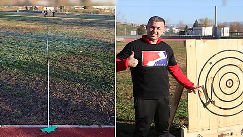turkish man smashes world record with axe throw hits target from over 183 feetGB