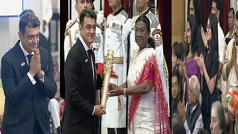 Ajith Kumar receiving Padmabhushan award