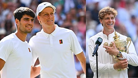 jannik sinner roars back to beat carlos alcaraz for first wimbledon final win