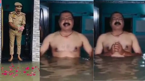 uttarpradesh police officers video of praying to flooded Ganga at his doorstep