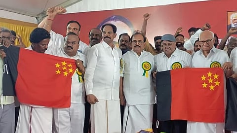 mallai sathya with introducing the new party flag