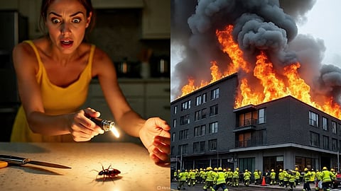 women trying to burn cockroach in south korea apartment