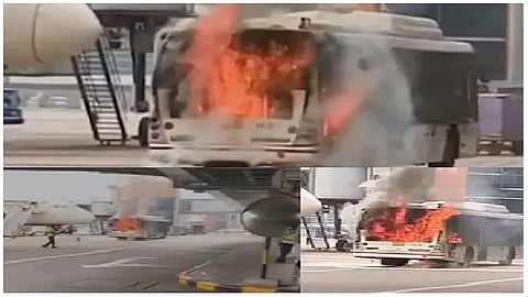 Bus Just Metres Away From Aircraft At Delhi Airports Catches Fire