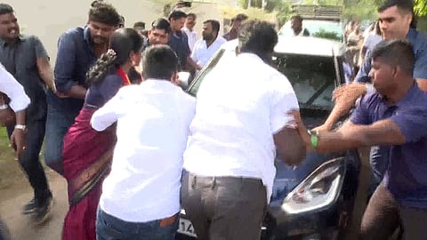 tvk vijays car besieged in panaiyur