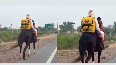 a viral video on rajasthan oldest man on a horse delivering Blinkit orders