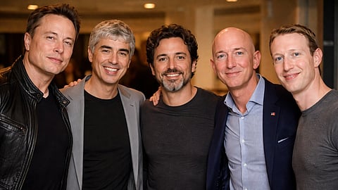 Elon mUsk, Larry Page, Sergey Brin, Jeff Bezos, Mark Zuckerberg