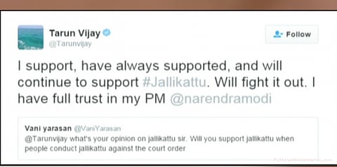 ஜல்லிக்கட்டுக்கு முழு ஆதரவு... தருண் விஜய்